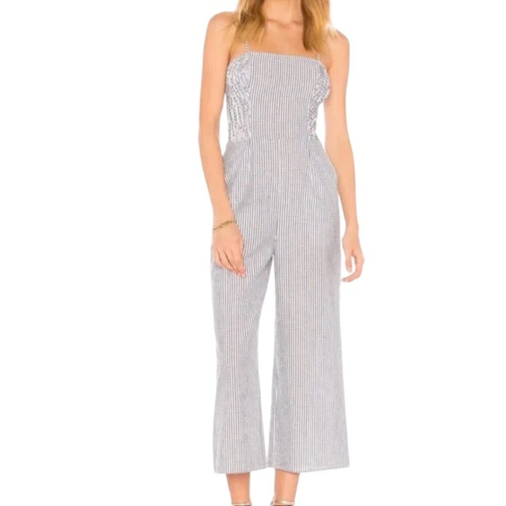 The Fifth Label Anagram Seersucker Striped Jumpsuit. Blue/White. Small